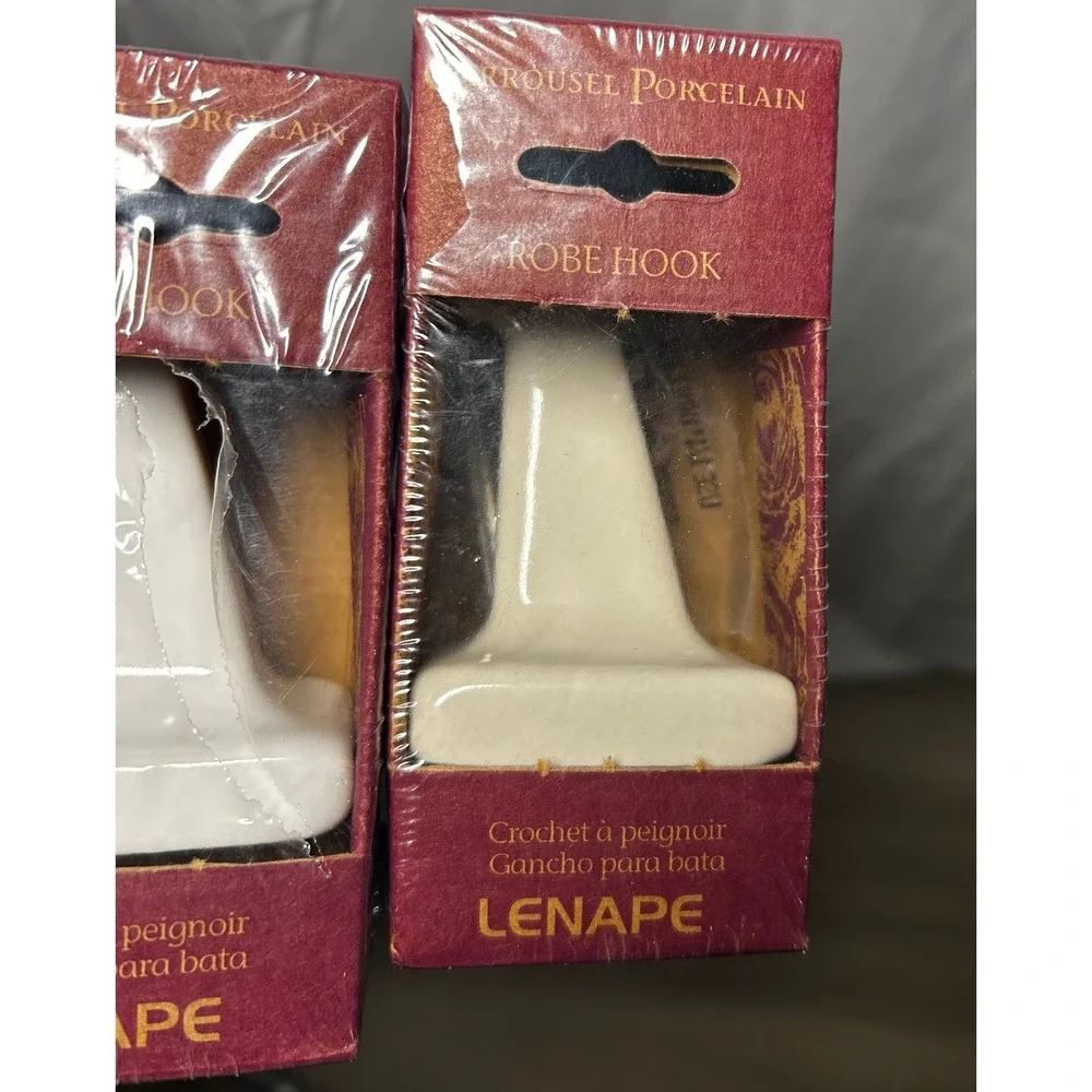 VTG Lenape Carrousel Porcelain Robe Hook Ceramic Wall Mount PAIR 2 Pack #423 NEW